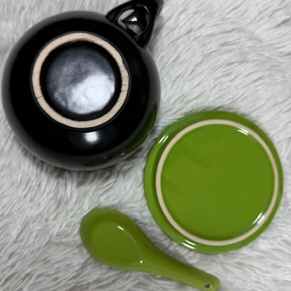 NWOT Soup Time Lime Green Black Soup Snack Tray Top Ceramic Mug with Spoon - Picture 11 of 12